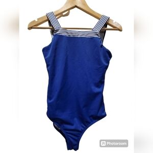 Land's End Size 16 Blue Stripes One Piece Swimsuit 🩱 Beach Summer Spring VCAY